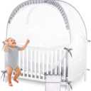 Baby Safety Crib Tent Infant Pop up Mosquito Net Nursery Bed Canopy Netting Cover - Keep Baby from Climbing Out with Hanging Diaper Storage Bag (Gray)