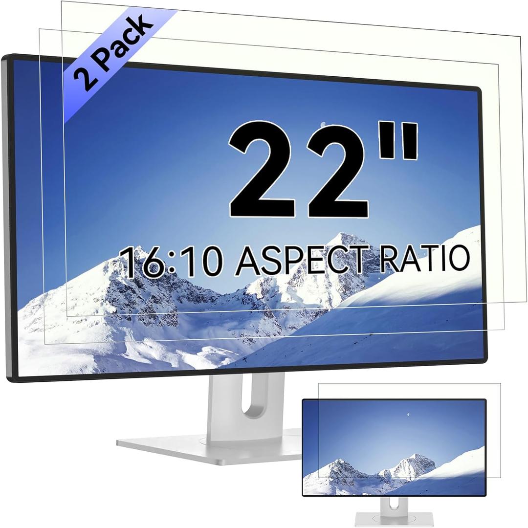 [2-Pack] 22 Inch Computer Blue Light Blocking Screen Protector for 16:10 Widescreen Monitor, Anti Glare Anti-UV Eye Protection Desktop PC LED Monitor Filter, Removable Anti-Scratch Screen Film 22in