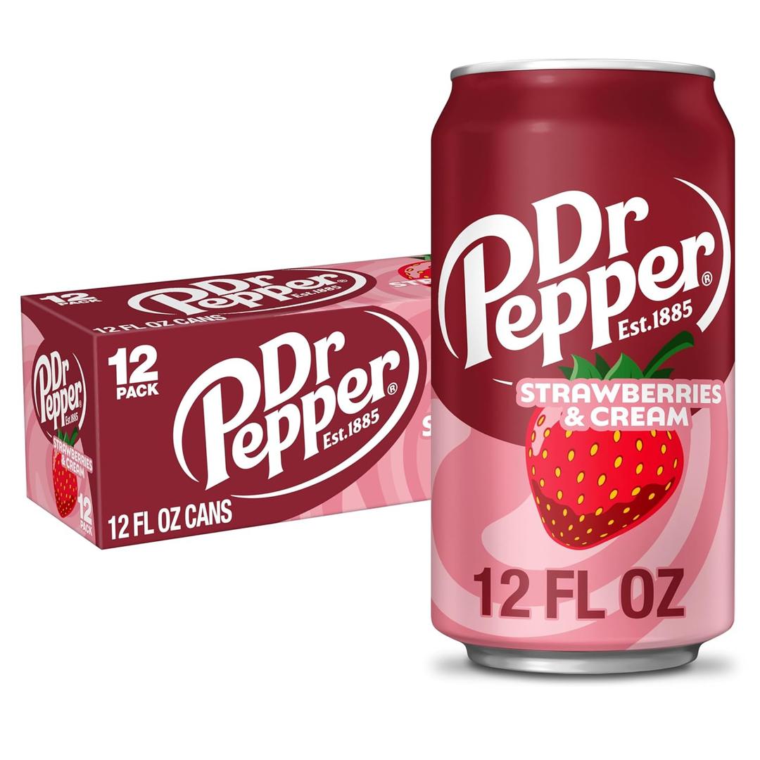 Dr Pepper Strawberries and Cream Soda, 12 fl oz cans, 12 Pack (EXP 03/02/26)
