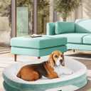 OhGeni Orthopedic Dog Couch Large Sized Pet Beds for Fathers Gifts with Comfort Foam Support, Soft Indestructible Fabric, Machine Washable Waterproof Removable Cover, 35-Inch (Turquoise)