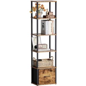 6-Tier Bookshelf with Drawer,Narrow Bookshelves Organizer,Floor Standing Ladder Shelf,Tall Bookcase for Small Space,Book shelf with Storage for Living Room, Bedroom, Office, Study Rustic Brown HBC505R