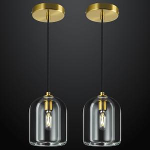 Modern Gold Pendant Lights Kitchen Island Ceiling Chandelier Indoor Crystal Hanging Light Fixtures for Dining Room Kitchen Living Room Bedroom2Pack