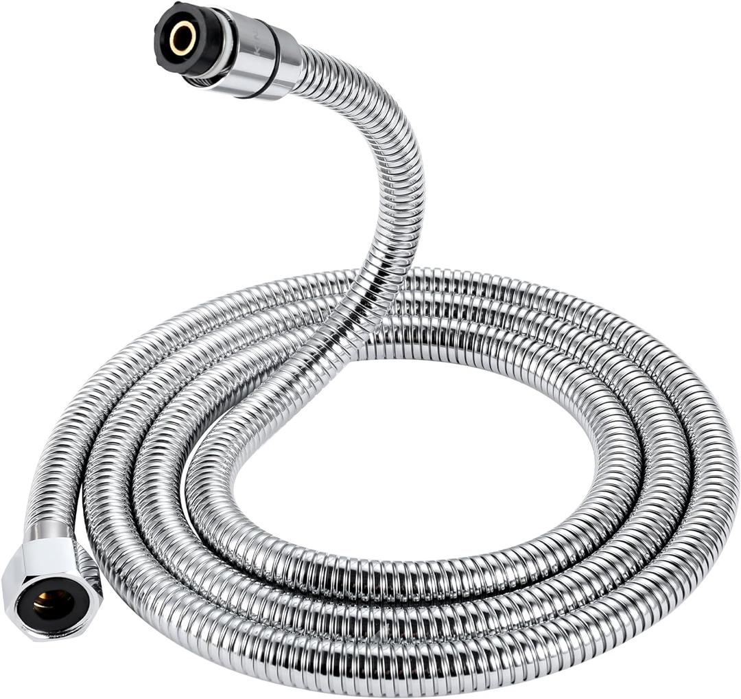KINSE 79" Shower Hose Extra Long For Handheld Shower Head Hose, Replacement With Brass Insert And Integral Rubber Ring - Sturdy & Anti-Leakage(Chrome)
