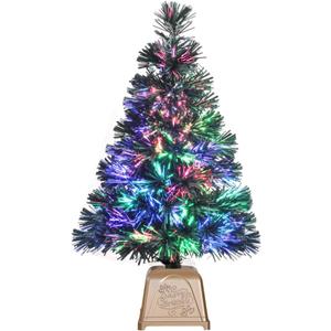 Pre-lit Mini Christmas Tree, Tabletop Artificial Fiber Optic Christmas Trees with Gold Base -24 Inch  (Green)