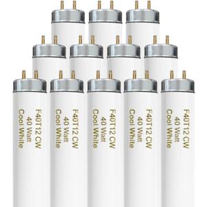 T12 48 Inches 40 Watt Fluorescent Tube, F40T12/841 Light Bulb, 4 Foot T12 Fluorescent Light Bulb, 4100K Cool White, F40T12/CW, 3250 Lumens, G13 Bi-Pin Base, 12 Pack