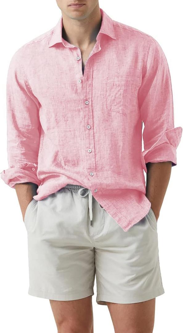 JMIERR Mens Cotton Linen Casual Stylish Button Down Shirt Long Sleeve Dress Shirts (Gray, XXXL)