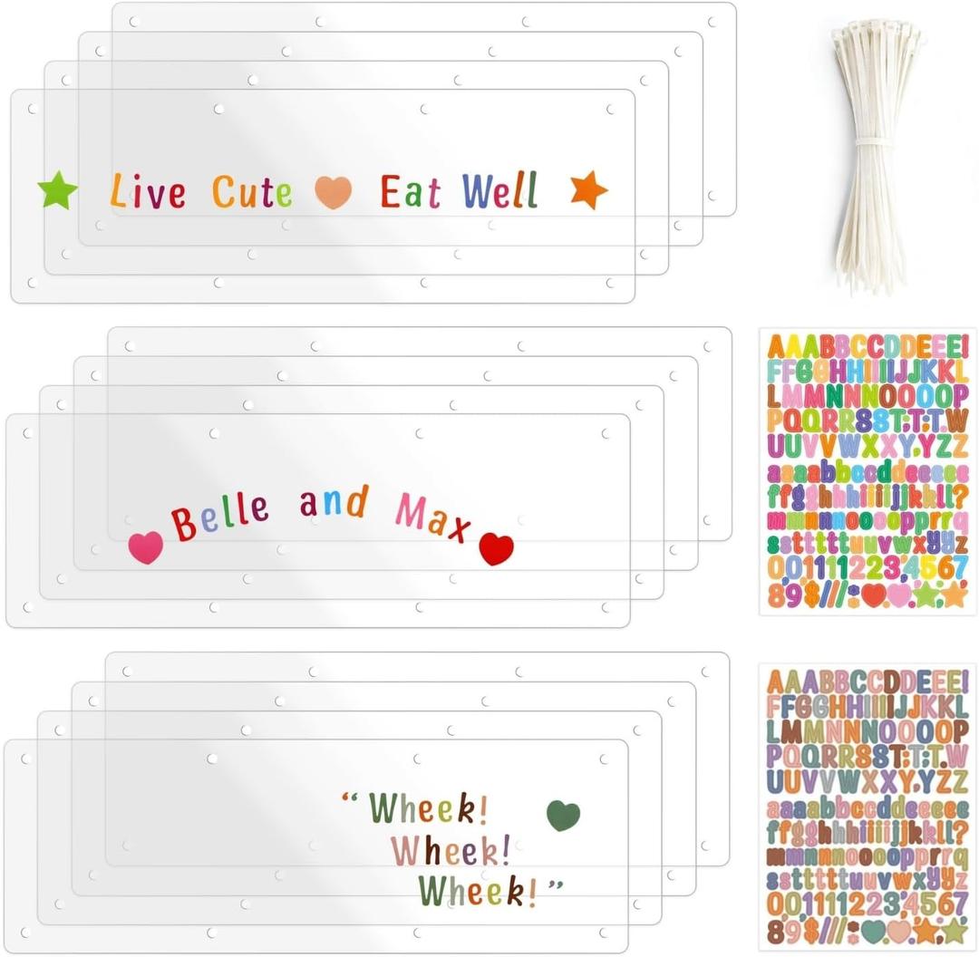 12 Pack Transparent PVC Urine Guard for Small Pets - 14x5 Trimmable Cage Edge Liner with DIY Letter Stickers & Zip Ties, Personalize Plastic Side Lining for Rabbits Guinea Pigs Hamsters Ferrets