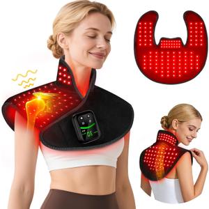 Red Light Therapy for Neck Shoulder with Heat & Massage, 5000mAh Controller Infrared Light Pad with 118 LEDs, Timer & Pulse Modes, Portable Design for Upper Back, Shoulder, Neck, Last 175-190mins (25.5" x 21.2")