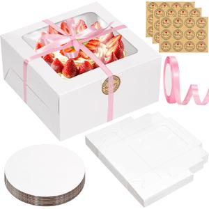 26pcs 8x8x4 Inches Cake Boxes White Bakery Boxes, White Bread Boxes with Windows for Pastries, Cupcakes, Cookies, Pie, Muffins and Donuts
