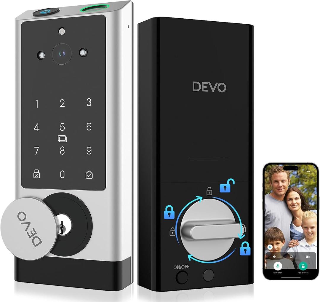 DEVO G1 Video Smart Lock with Camera & Doorbell, Auto Locks, 6-in-1 Keyless Entry Door Lock with Fingerprint, App Remote, Built-in Wi-Fi Smart Deadbolt for Front Door