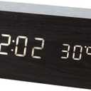 Multicolor Sound Control Wooden Wood Square LED Alarm Clock Desktop Table Digital Thermometer Wood USB/AAA Date Display (B1)