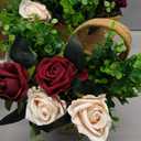 2 Pack Wall Hanging Rope Basket with Artificial Roses Eucalyptus Farmhouse Decor, Jute Basket Floral Arrangement for Entryway Kitchen Bedroom Living Room Home Decorations - Burgundy Champagne