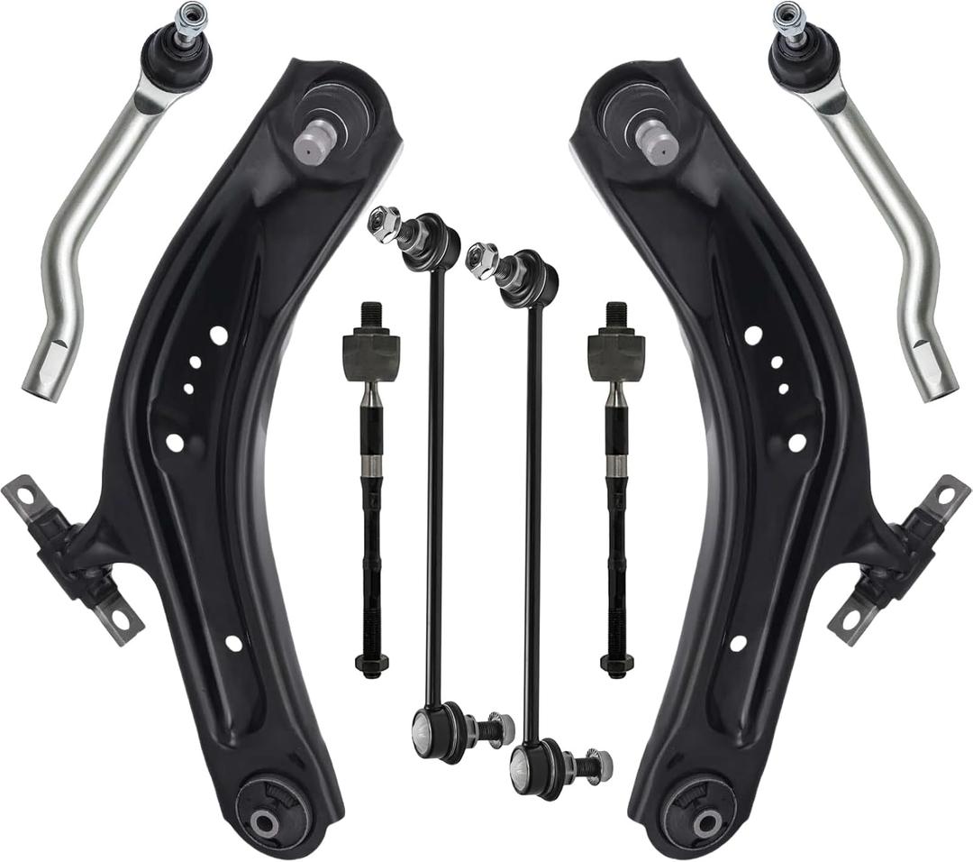 8pcs Front Lower Control Arms with Ball Joints Sway Bar Links Tie Rod Ends Suspension Kit for 2017-2019 Nissan Qashqai,for 2014-2019 Nissan Rogue