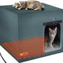 GASUR Large Heated Cat House for Outdoor Cats in Winter, Highly Elevated Base Waterproof & Insulated Feral Cat House, Warm Cat Shelter with Heating Pad Warm House for Outside Stray Barn Cat