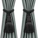 Fenghuangwu 2 Pack Curtain Tie Backs Rope Tassels for Curtains Drape tiebacks Handmade Outdoor Home and Outdoor Decorative (Black, 2p)