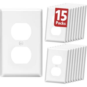 15 Pack Outlet Covers Bulk, Light Switch Cover Plate Standard Size 1-Gang 4.50" x 2.75", Duplex Wall Plates, Outlet Covers Wall Plate, Polycarbonate Thermoplastic, White