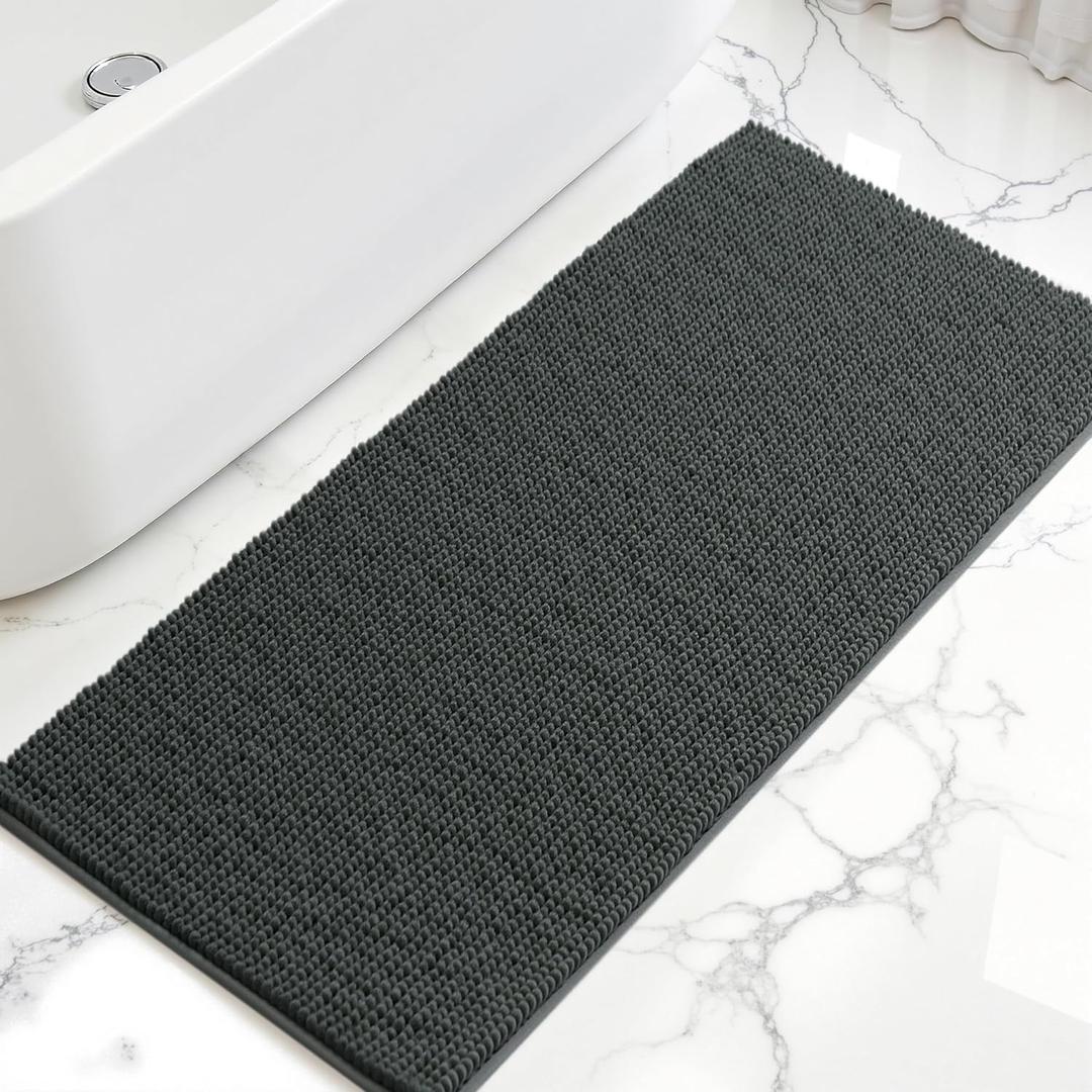 SUBRTEX Bathroom Rugs, 24" x 55" Chenille Bath Rug Soft Short Plush Bath Mat Soft Shower Mat Water Absorbent Shower Mat Quick Dry Machine Washable, Gray (Grey)
