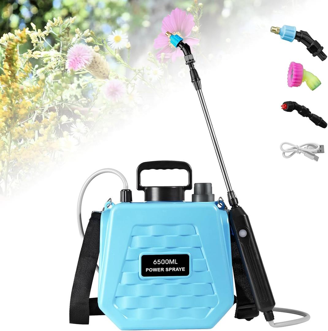 Battery Powered Sprayer 1.7 Gallon, Upgrade Powerful Electric Sprayer with 3 Mist Nozzles, Rechargeable Handle, Retractable Wand, Garden with Adjustable Shoulder Strap for Lawn,Garden,Cleaning
