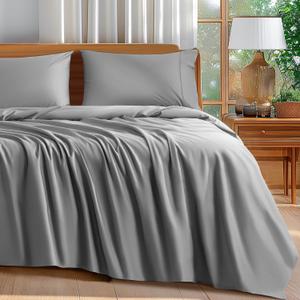 Shilucheng 100% Cotton King Size Sheets Set - 600 Thread CountLuxury Egyptian Cotton Bed Sheets5-Star Hotel Quality Sheets, Breathable & Cooling, 16 Inch Deep Pocket - 4 Piece (Grey, King)