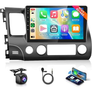 8 CORE 4G+64G Car Radio Stereo for Honda Civic 2006-2011 with Wireless CarPlay/Android Auto, 10.1 Inch 1280 * 720P IPS Touch Screen Android 13 GPS WiFi Bluetooth 32-Band DSP HD Rear Camera