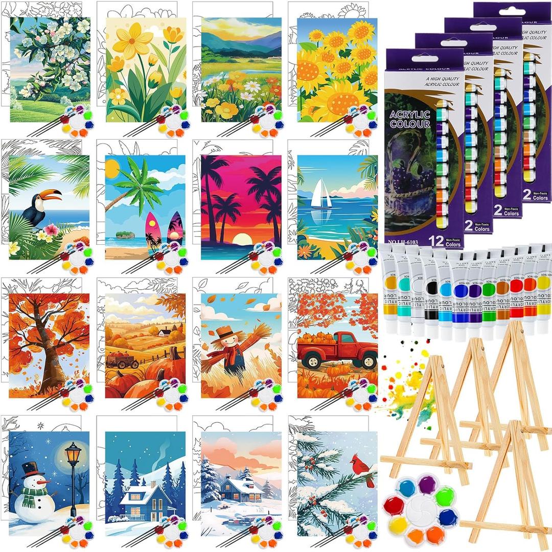 Zhanmai 88 Pcs 8 x 10 Inch Seasonal Pre Drawn Canvas for Painting Kit, Fall Pre Stretched Canvas for Sip and Paint Party Favor Coloring DIY Fall Party Birthday Gifts