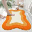 HAOCOO Bath Mats for Bathroom, 20x31 inch Fluffy Microfiber Shower Rug, Non Slip Aesthetic Washable Orange Bathroom Rugs Absorbent Carpet for Bathroom Floor Tub Shower
