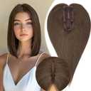 Rich Choices Hair Toppers for Women Real Human Hair 100% Human Remy Toppers for Women with Thinning Clip in NO Bangs Upgrade Extended 2"*6"Lace Base 150% Density 10 Inch # 02 Brown