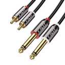 J&D 1/4 to RCA Cable, Gold Plated Copper Shell Heavy Duty 2X6.35mm TS to Dual RCA Stereo Audio Interconnect Cord for AV Receivers, Speakers, Home Audio Systems, Amplifiers, 6 Feet