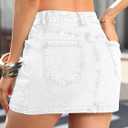 ELLEVEN Denim Mini Skirt for Women, High Stretch Low Waist Jean Skirt with Shorts Underneath Sexy Bodycon Casual Micro Skort (White, M)