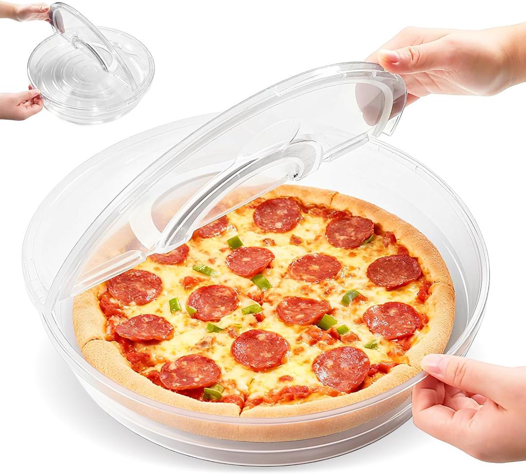 2 Pack 12 Inch Food Storage Container with Lid and Handle, Round Plastic Pizza Slice Storage Container, Reusable Pie Carrier Keeper for Food Cake Cheesecake, Clear