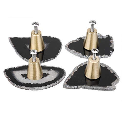 mookaitedecor Black Agate Slice Cabinet Knobs with Screws Set of 4, Drawer Pull Handles Dresser Wardrobe Cupboard Decorative 