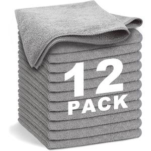Gray Microfiber Cleaning Cloth 13"x13", Ultra Soft Absorbent Microfiber Cleaning Rags for Housekeeping Cleaning Supplies, Lint Free Reusable Cleaning Cloths for House Washable, Pack of 12