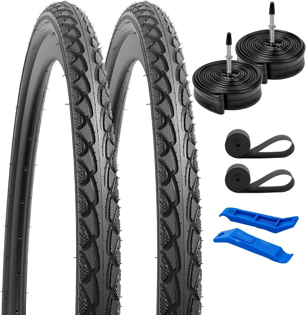 2-PCS 700C Road Bike Tires 700X38C/40-622 and 700C Heavy Duty Bike Tubes Presta Valve with 2 Rim Strips Compatible with 700X36C 700 X 38C 700X40C Bike Bicycle Tires and Tubes (Y-1074)