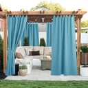 NICETOWN 2 Pieces Exterior Lanai Outdoor Curtainss for Patio Waterproof Teal, Insulated Room Darkening Detachable Sticky Tab Top Heavy Weight Wind Prevention for Cabana Drapes, W52 x L95, Teal Blue