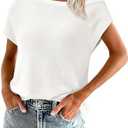 PRETTYGARDEN Womens Off The Shoulder Tops 2025 Summer Casual Short Sleeve Tunic T Shirts Lightweight Knit Sweaters XXL