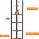 Furnulem 6 Tier Corner Shelf with LED Light, 67.5 Tall Standing Shelf Organizer, Narrow Bookshelf with Storage Rack for Wall Corner, Living Room, Bedroom, Metal Frame, Wood Display Shelf