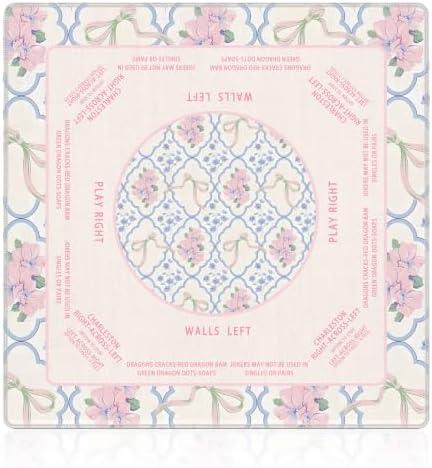 Cquwb Coquette Pink and Blue Floral Mahjong Mat 31.5"x31.5", Grandmillennial Cottagecore Flower Non-Slip Noise Reduction Gaming Mat for American Mahjong Poker Card Board Games Dominoes