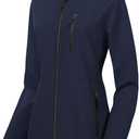 CREATMO US Women's Lightweight Waterproof Long Softshell Tactical Jacket Fleece Lined Windbreaker (Large, Navy)