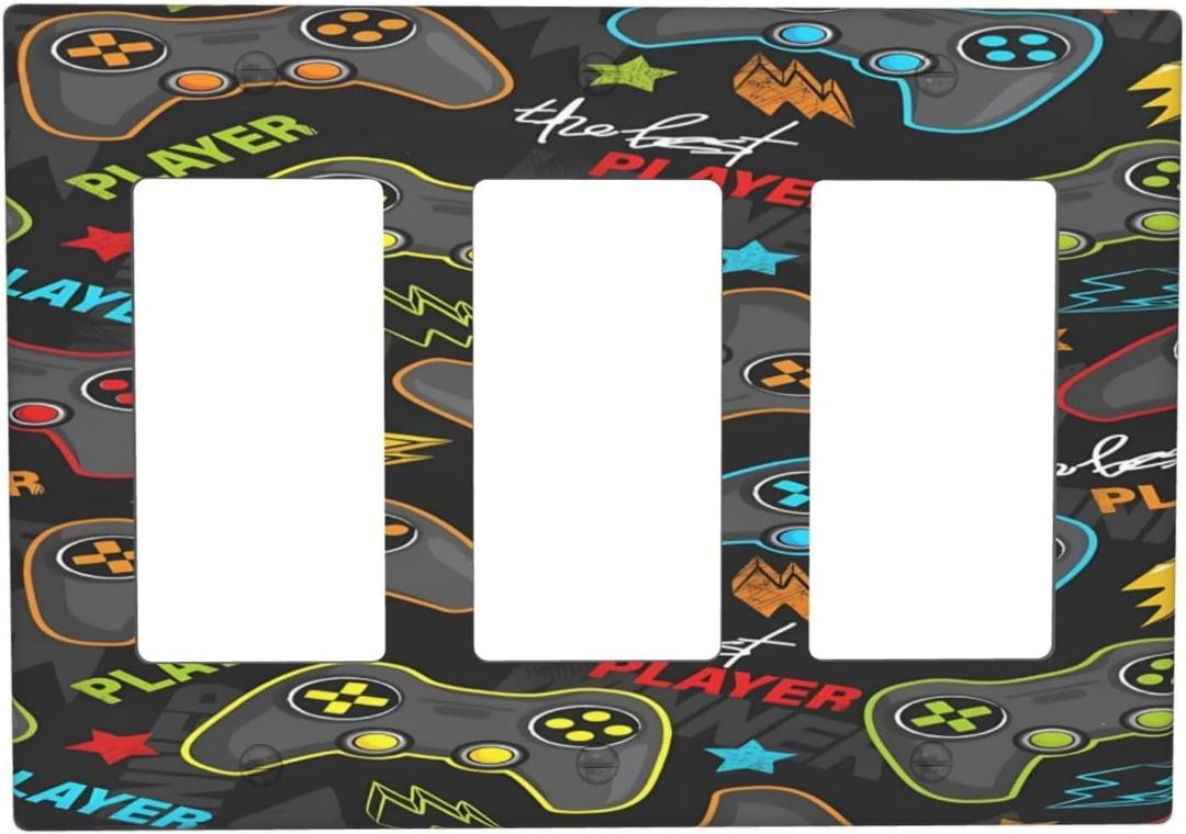 Resumen Juegos De Dibujos Animados Gamepad 3 Gang Rocker Triple Salida Placa De Pared Decorativa GFCI Placa Frontal Elctrica Placa De Interruptor Para Sala De Estar