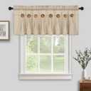 FRAMICS Farmhouse Valance Curtains, Boho Cotton Linen Kitchen Valance, Rustic Button Window Valances for Kitchen Bathroom Bedroom, Country Rod Pocket Valances for Windows, Linen Color, 52 x 18 Inch
