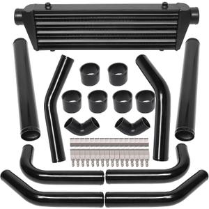 28" x 7" x 2.5" Universal Intercooler Kit with Intercooler + 2.5" 8pcs Bent Pipes + 6pcs Straight Couplers + 2pcs 90 Degrees Elbow Couplers + 16pcs Clamps Black