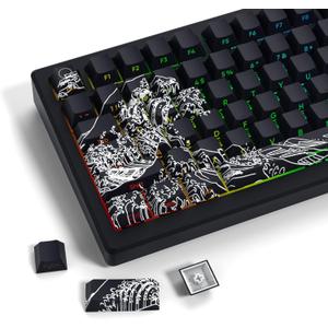 SDYZ XVX Shine Through Keycaps - Double Shot PBT Keycaps 60 65 75 100 Percent, Side Print Key caps Custom 131 Keys Set, Dye Sub Wave of Kanagawa Key caps for Mechanical Keyboards, Black