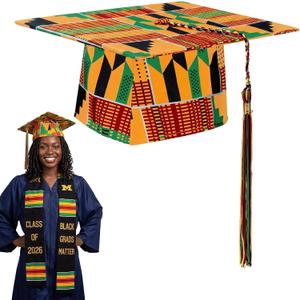 2 x Cuffbow Kente Graduation Cap African Graduation Hat Kente Grad Custom African Grad Accessories for Black Student Graduates Ceremonies College Celebration Party Supplies
