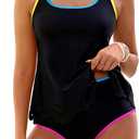 Blooming Jelly Tummy Control Tankini Swimsuits for Women Two Piece Bathing Suit Modest Cut Out Beach Swim Suit 2026 (Black, XL)