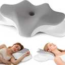 Cervical Neck Pillow for Pain Relief, Ergonomic Contour Pillow for Sleeping, 2 Heights Cooling Pillow for Neck and Shoulder Support, Memory Foam Orthopedic Pillow for Side Back Stomach Sleepers Grey