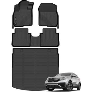 Auxko All Weather Floor Mats Upper Cargo Mat Fit for Honda CR-V 2017-2022 (Include Hybrid) TPE Liners Accessories All Season Guard Odorless Anti-Slip Floor Mats Cargo Mat for Honda CRV 2017-2022 Black