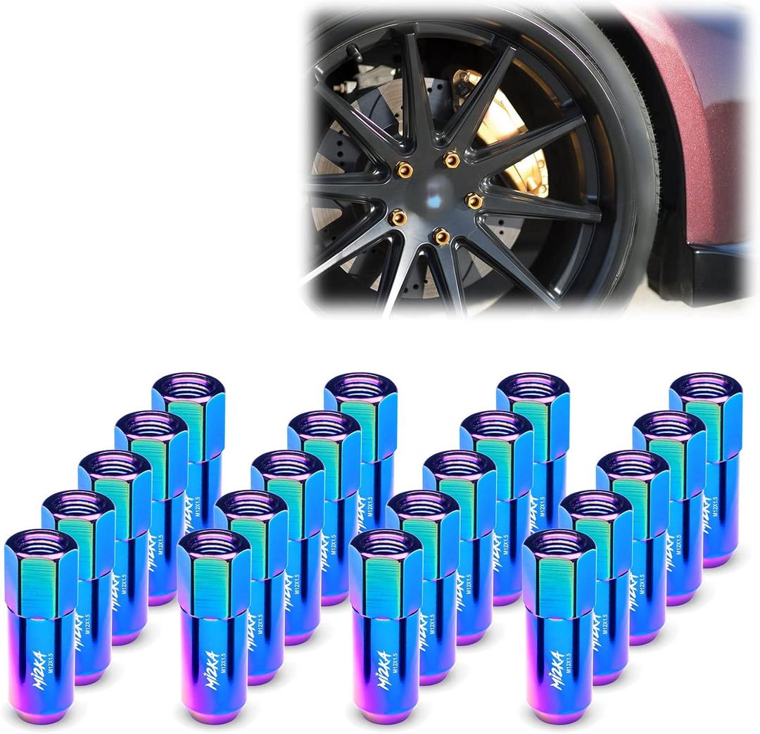 Neo Chrome 20 PCS M12x1.5 Lug Nuts 60mm Extended Tuner Aluminum Wheels Rims Cap WN02