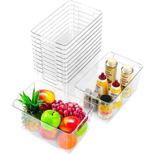 12 Pack Large Clear Plastic Storage Bins,Plastic Containers with Handle for Pantry Organizer and Storage,Perfect for Kitchen,Fridge,Cabinet, Closet,Bathroom Under Sink Storage