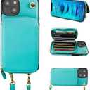 Bocasal Crossbody Wallet Case for iPhone 14 Plus, RFID Blocking Leather Purse Case with Card Holder, Protective Handbag Flip Cover with Zipper Wrist Strap Lanyard for Women 5G 6.7 Inch (Mint Green)