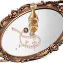 XPXKJ Vintage Gold Mirror Tray Vanity Tray for Dresser Perfume Storage Decorative Mirrored Glass Tray Coquette Room Decor, Bedroom, Bathroom Oval Antique Serving Makeup Organizer